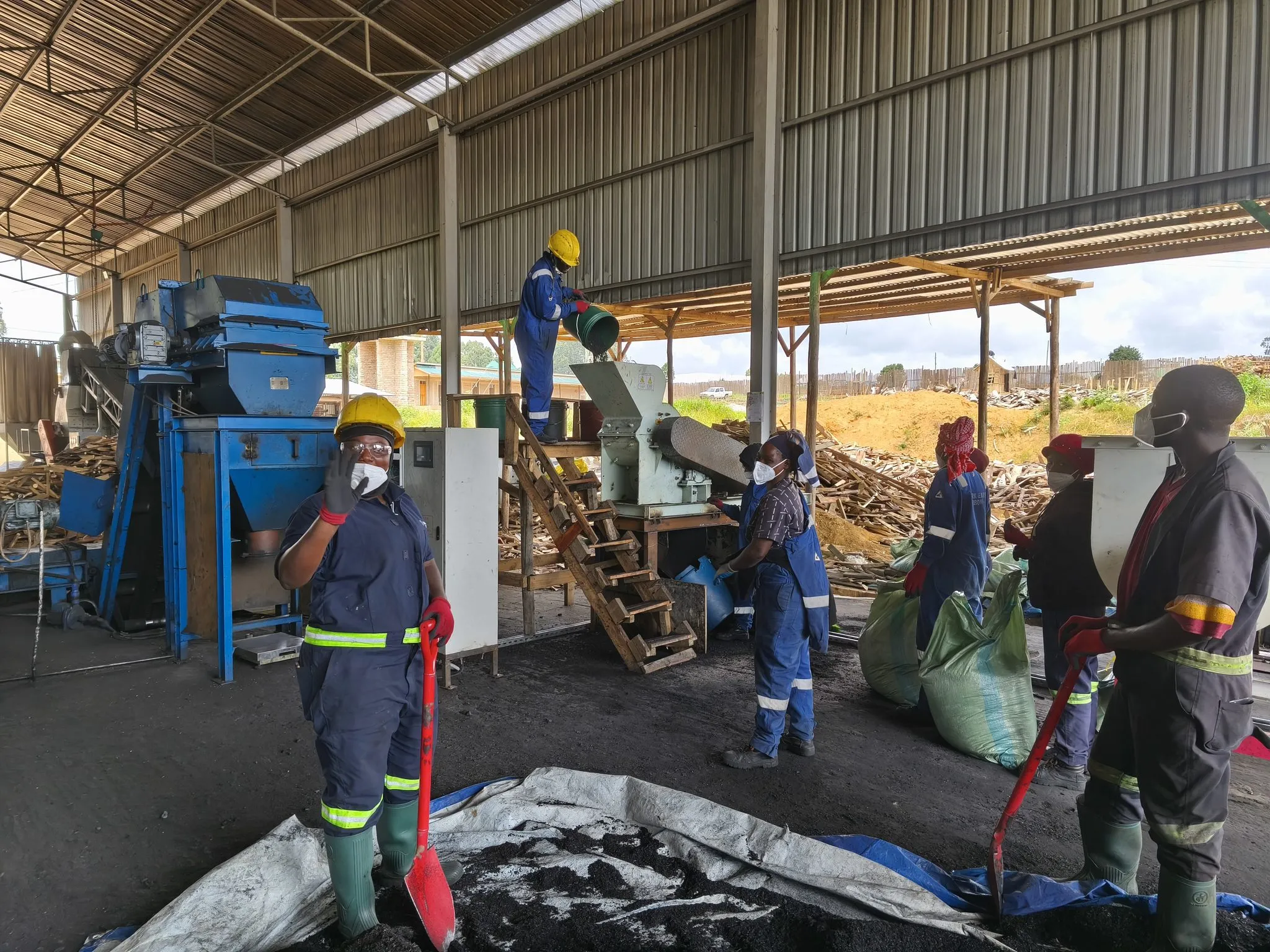 The site crew at work on the char handling floor